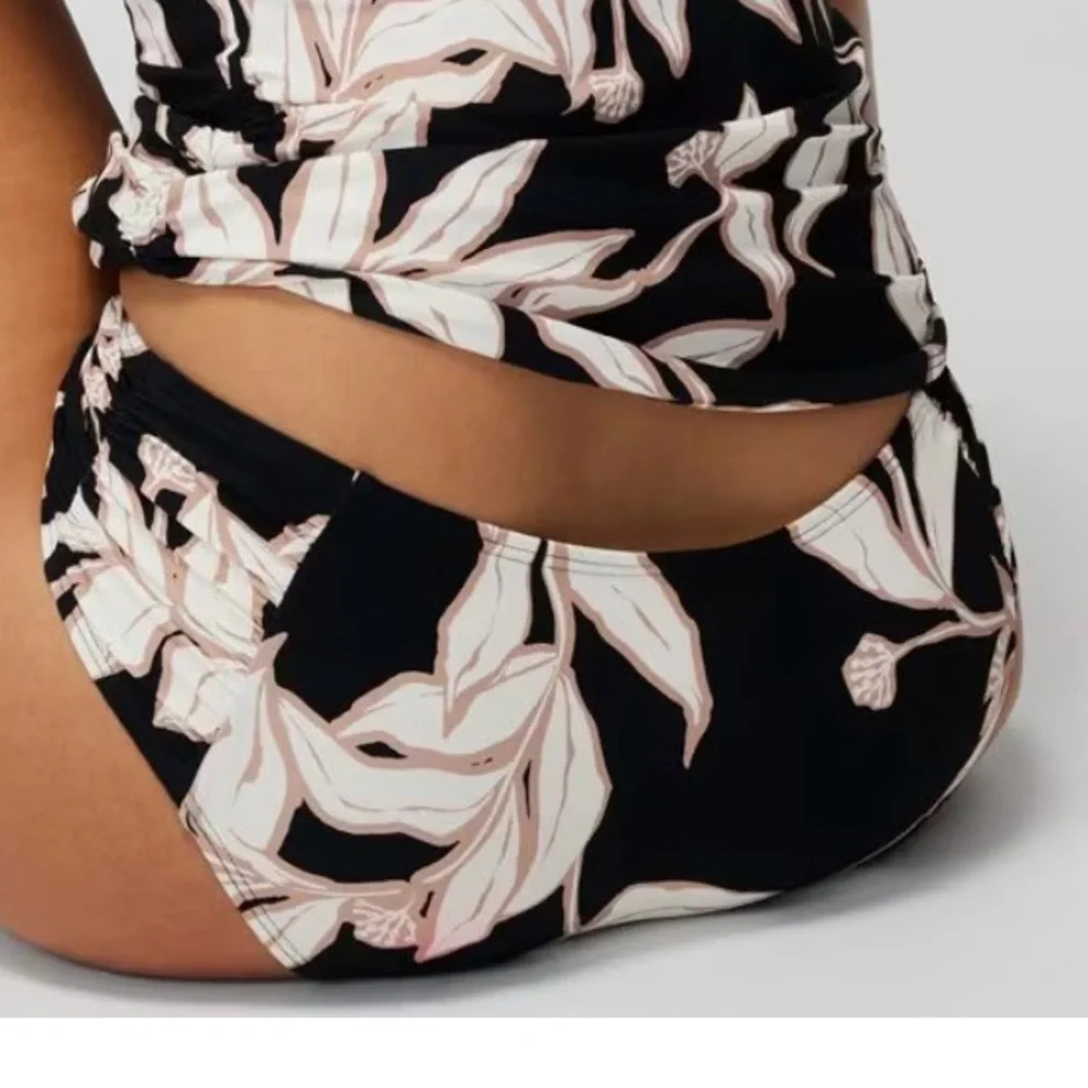 Soma Black Bikini Top with Pale Pink Floral Print